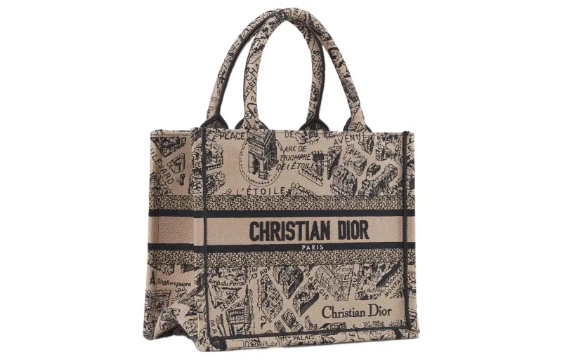 DIOR Embroidery Tote Bag, Shopping Bag, Handbag Small Women's Beige/Black