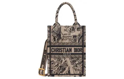 DIOR Embroidery Tote Bag, Shopping Bag, Cell Phone Pouch, Shoulder Bag, Crossbody Bag, Handbag Mini Women's Beige/Black