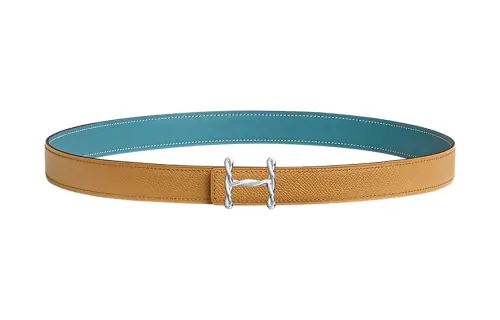 HERMES Palladium Plated Metal, Calfskin Leather Belts Women's Width 2.4cm