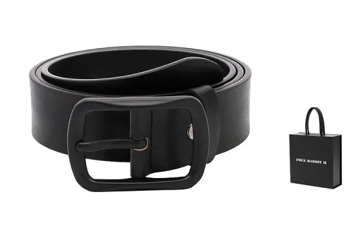 FREE RABBITⅡ Square Pin Buckle Cow Leather Belts Unisex 3.5cm Box