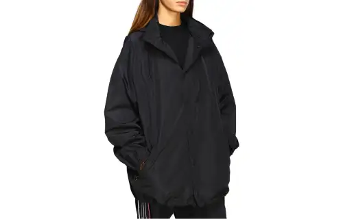 Balenciaga Coats Women's Black Stand Collar Moderate Straight Fit