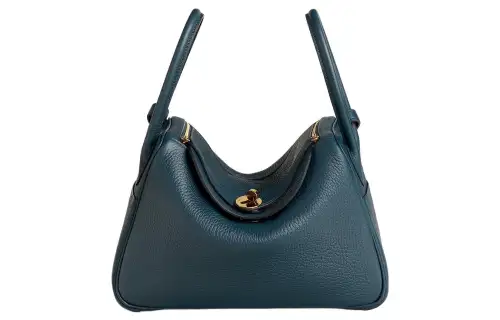 HERMES Lindy Clemence Bullock Leather Handbag 26 Women's 7P Bleu De Prusse Prussian Blue