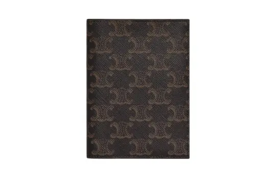 CELINE Triomphe Canvas Passport Holder Men's Black & Tan