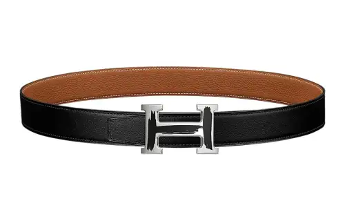 HERMES Calfskin Leather Belts Men's Width 3.2cm