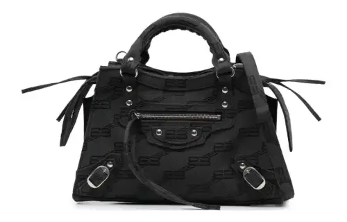 Balenciaga Printed Pattern Fabric Handbag, Crossbody Bag Mini Women's Black