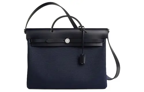 HERMES Herbag Zip Canvas With Hunter Cow Leather Shoulder Bag, Crossbody Bag, Handbag 39 Unisex Marine Blue