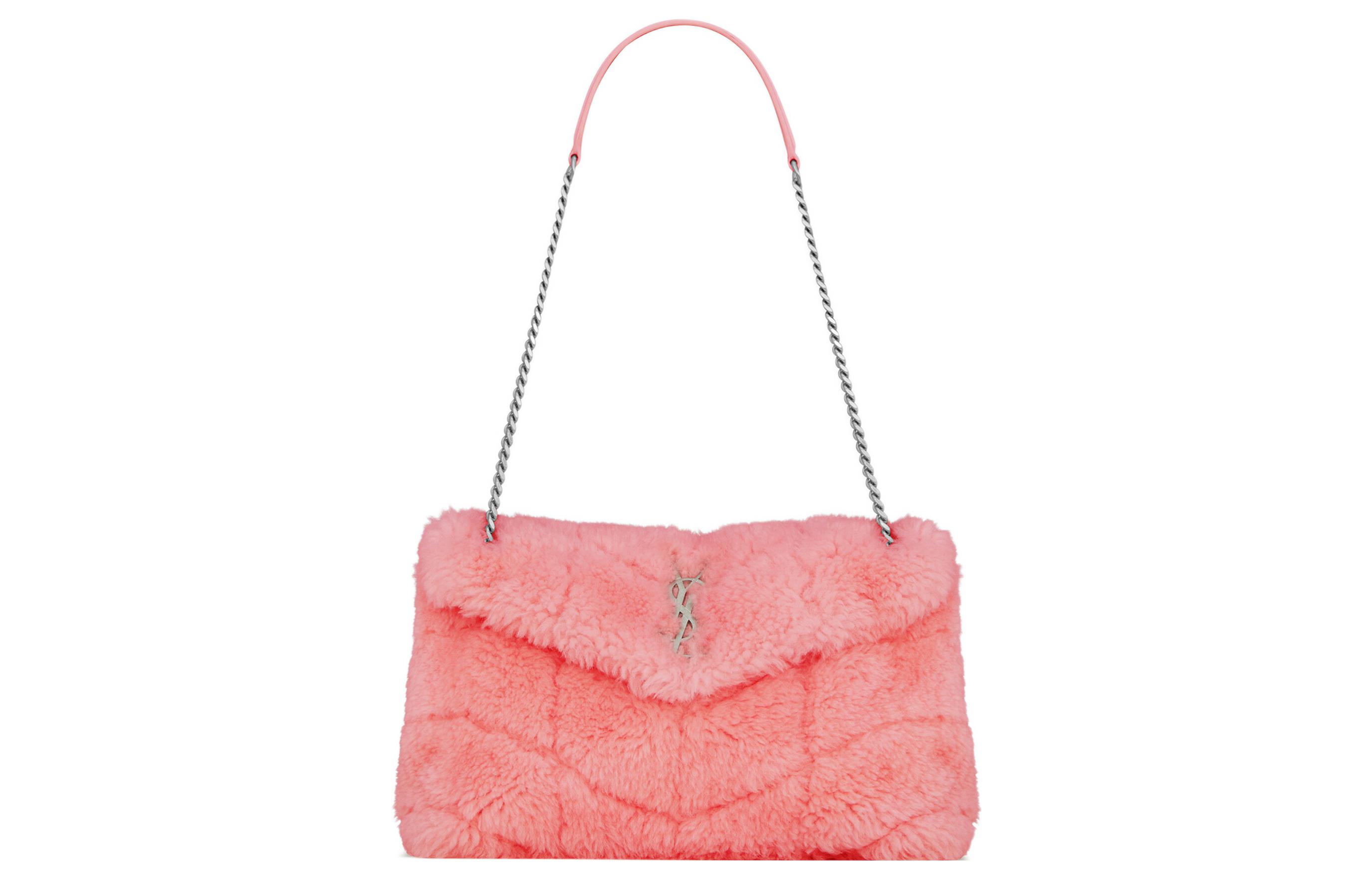 SAINT LAURENT PUFFER Shearling With Lambskin Crossbody Bag, Shoulder Bag Women's Pink