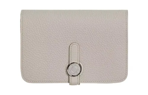 HERMES Dogon Silver Tone Buckle Togo Cow Leather Wallet Women's 8L Beton Concrete Gray