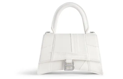 Balenciaga Hourglass Denim Blend Fabric Shoulder Bag, Crossbody Bag, Handbag Small Women's White