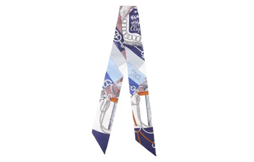 HERMES Scarves Women's Marine Blue/White/Ice Umber