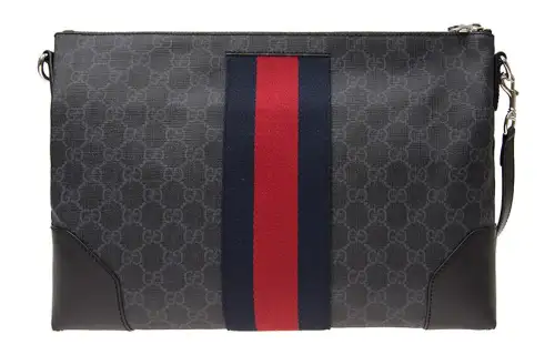 GUCCI Canvas With Leather Shoulder Bag, Crossbody Bag Men's Black Gray