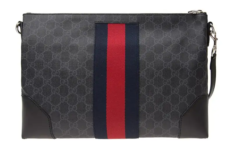 GUCCI Canvas With Leather Shoulder Bag, Crossbody Bag Men's Black Gray