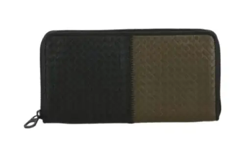 Bottega Veneta Calfskin Wallet Men's Black/Khaki Green