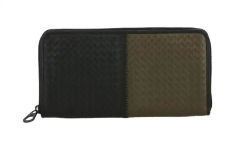 Bottega Veneta Calfskin Wallet Men's Black/Khaki Green
