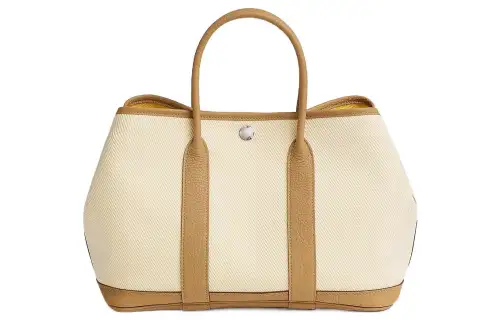 HERMES Garden Party Officier Canvas With Negonda Calfskin Handbag 30 Women's Light Beige & Naples Yellow & Cookie