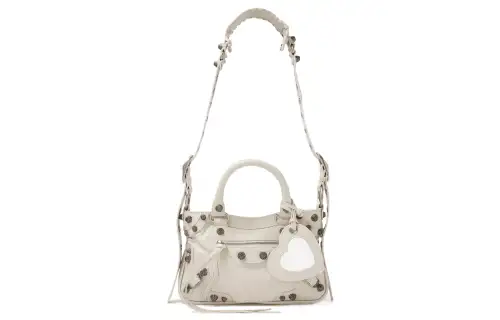 Balenciaga Neo Cagole Fine Grained Sheepskin Tote Bag, Shopping Bag, Handbag Small Women's White