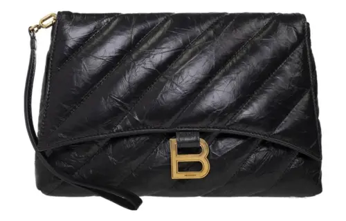 Balenciaga Quilted Leather Clutch Regular Women's Black