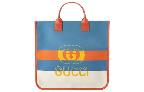 GUCCI Canvas Tote Bag, Shopping Bag, Handbag Regular Kids' White/Blue/Orange