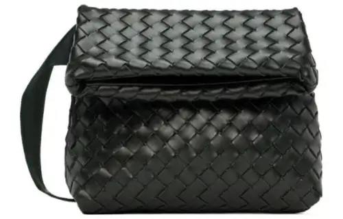 Bottega Veneta Calfskin Fabric Shoulder Bag, Crossbody Bag Men's Black