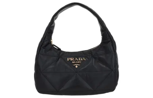 PRADA Lambskin Hobo Bag, Shoulder Bag, Crossbody Bag, Handbag Medium Women's Black