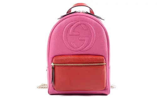 GUCCI Soho Litchi Grain Cow Leather Backpack Regular Women's Pink