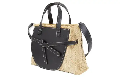LOEWE Straw Leather Tote Bag, Shopping Bag, Handbag Women's Black