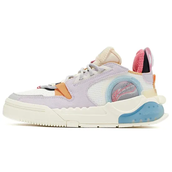 LINING Enlightenment Skateboard Shoes Women's Low-Top Snow White/Light Gray Purple/Vanilla Yellow