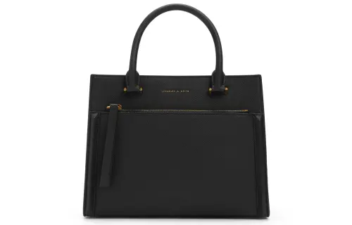 CHARLES&KEITH Fabric Tote Bag, Shopping Bag Medium Women's Black/Beige
