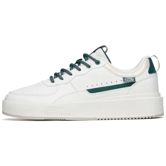 ANTA Life Collection Skateboard Shoes Men Low-Top Ivory White/Deep Moss Green