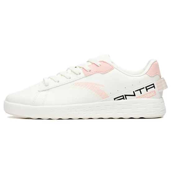 ANTA Skateboard Shoes Women's Low-Top Ivory White/Pink