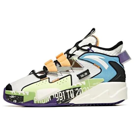 ANTA Life Collection Skateboard Shoes Men Low-Top Ivory White Black/Ice Blue