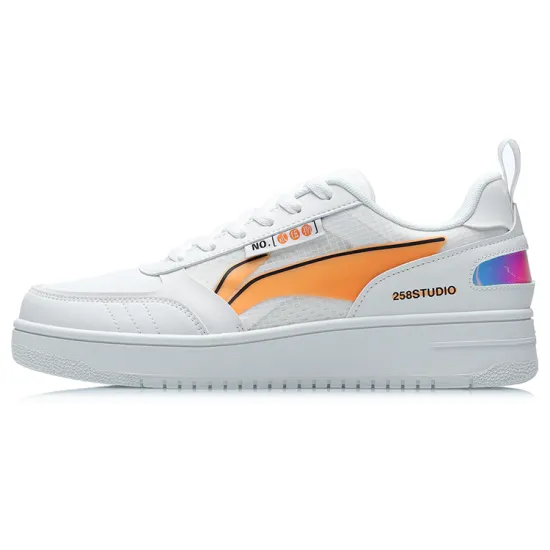 LiNing NO.258 Anti-Slip Wear-Resistant Low-Top Skateboard Shoes Unisex White Orange