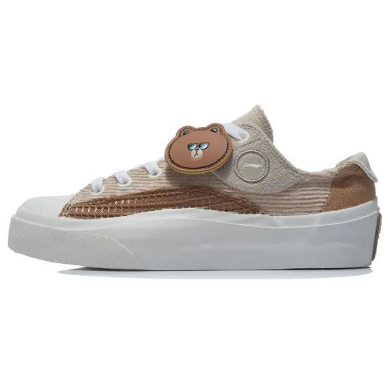 Line Friends X LINING Skateboard Shoes Women's Low-Top Ice Sand Beige/Oat Gray