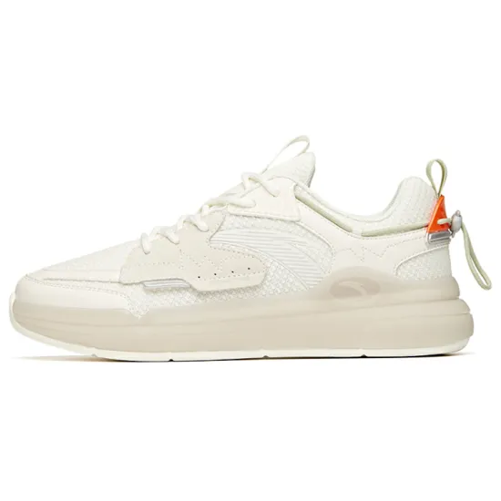 ANTA Life Collection Skateboard Shoes Men Low-Top Ivory White/Lava Orange/Ice Screw Green