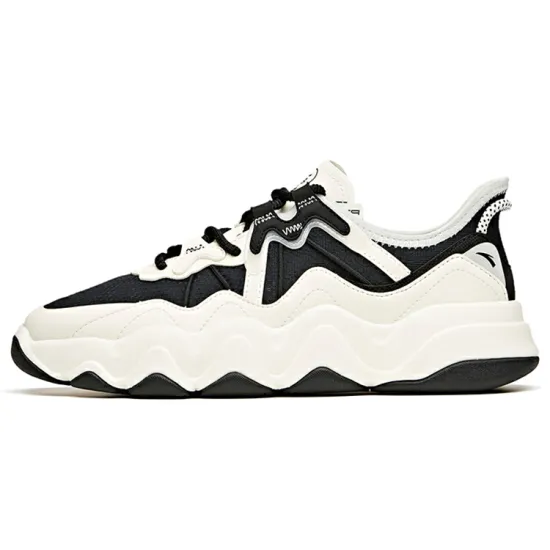 ANTA Life Collection Skateboard Shoes Women's Low-Top Black Ivory White