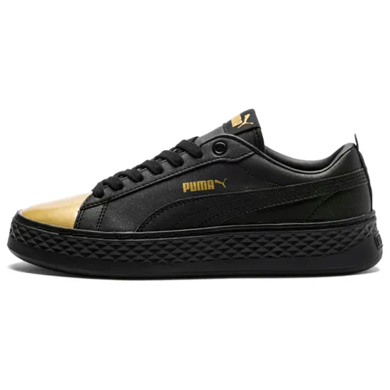 PUMA Smash Series Skateboarding Shoes Women's Low-top Black/Gold
