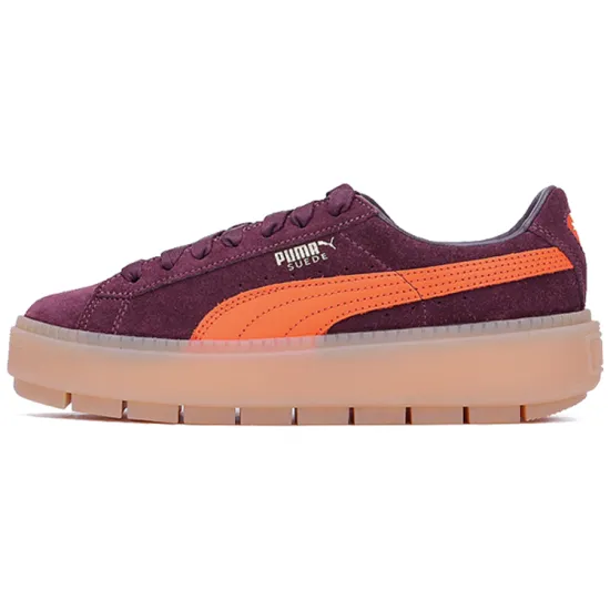 PUMA Suede Skateboarding Shoes Women's Low-top Burgundy/orange