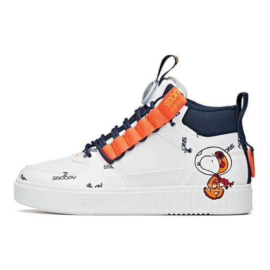 Snoopy X ANTA Skateboard Shoes Women's High-Top ANTA White/Coastal Blue/Fluorescent Hot Orange
