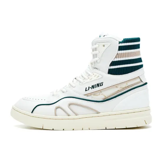 LI-NING 1990 Classic Collection Skateboard Shoes Women's High-Top Ecru