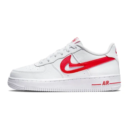 Nike Air Force 1 Low White Red Cut-Out Swoosh GS