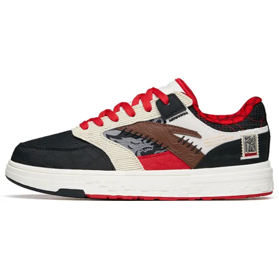 ANTA Street Play Series Skateboard Shoes Men Low-Top Black Red/Beige