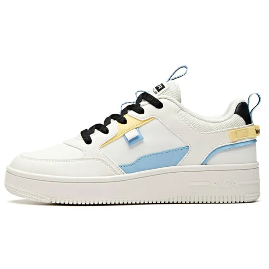 ANTA Life Collection Skateboard Shoes Women's Low-Top Ivory White Black/Hyper Hydro Blue