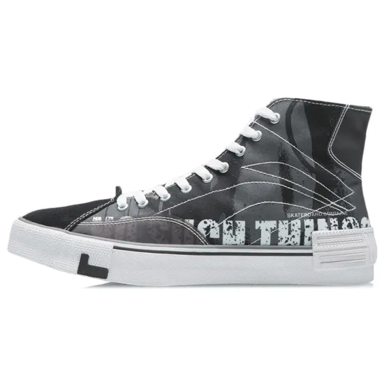 LINING Wave Skateboard Shoes Men High-Top Black White
