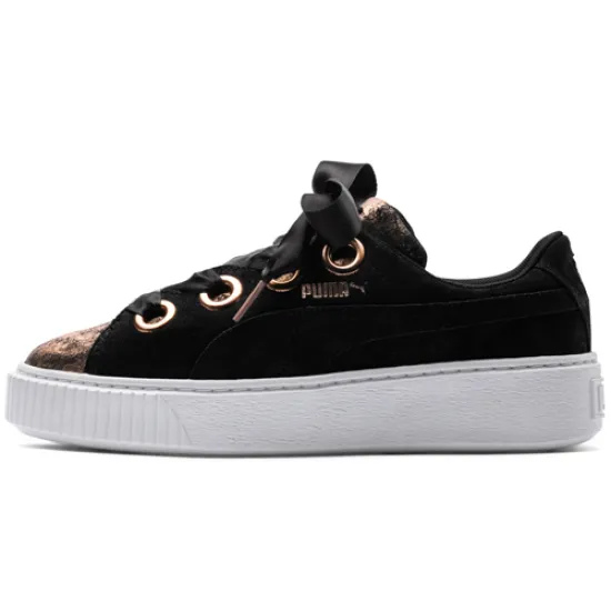 PUMA Platform Skateboarding Shoes Women's Low-top Black/Gold