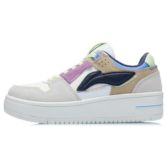 LINING Tianji Series Skateboard Shoes Women's Low-Top Mist White/Light Orange Apricot