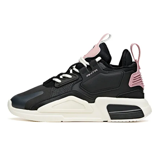 ANTA Life Collection Skateboard Shoes Women's Low-Top Black/Dusty Pink