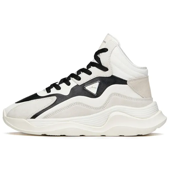 ANTA Skateboard Shoes Women's Mid-Top Light Beige/Ivory White Black