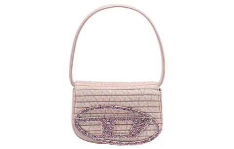 DIESEL Cotton With Cow Leather Portable Crossbody Bag, Shoulder Bag Women's Pink