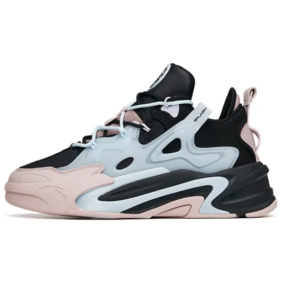 ANTA Skateboard Shoes Women's Low-Top Black/FANTAsy Blue/Skin Pink