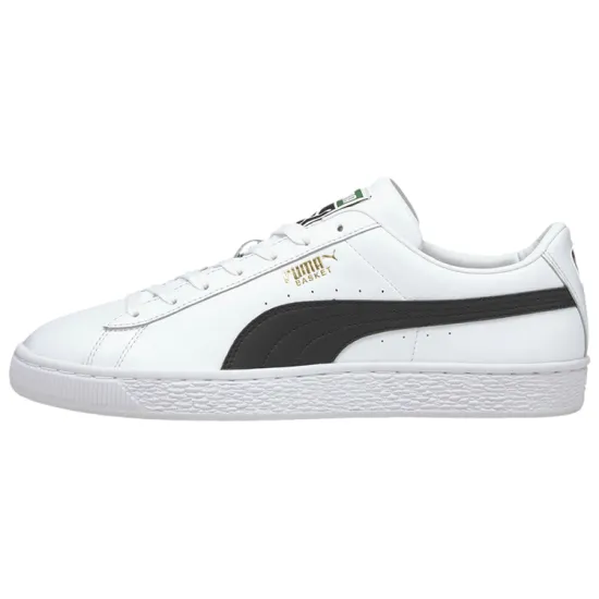 Puma Basket Skateboarding Shoes Unisex Low-top White/Black/Gold